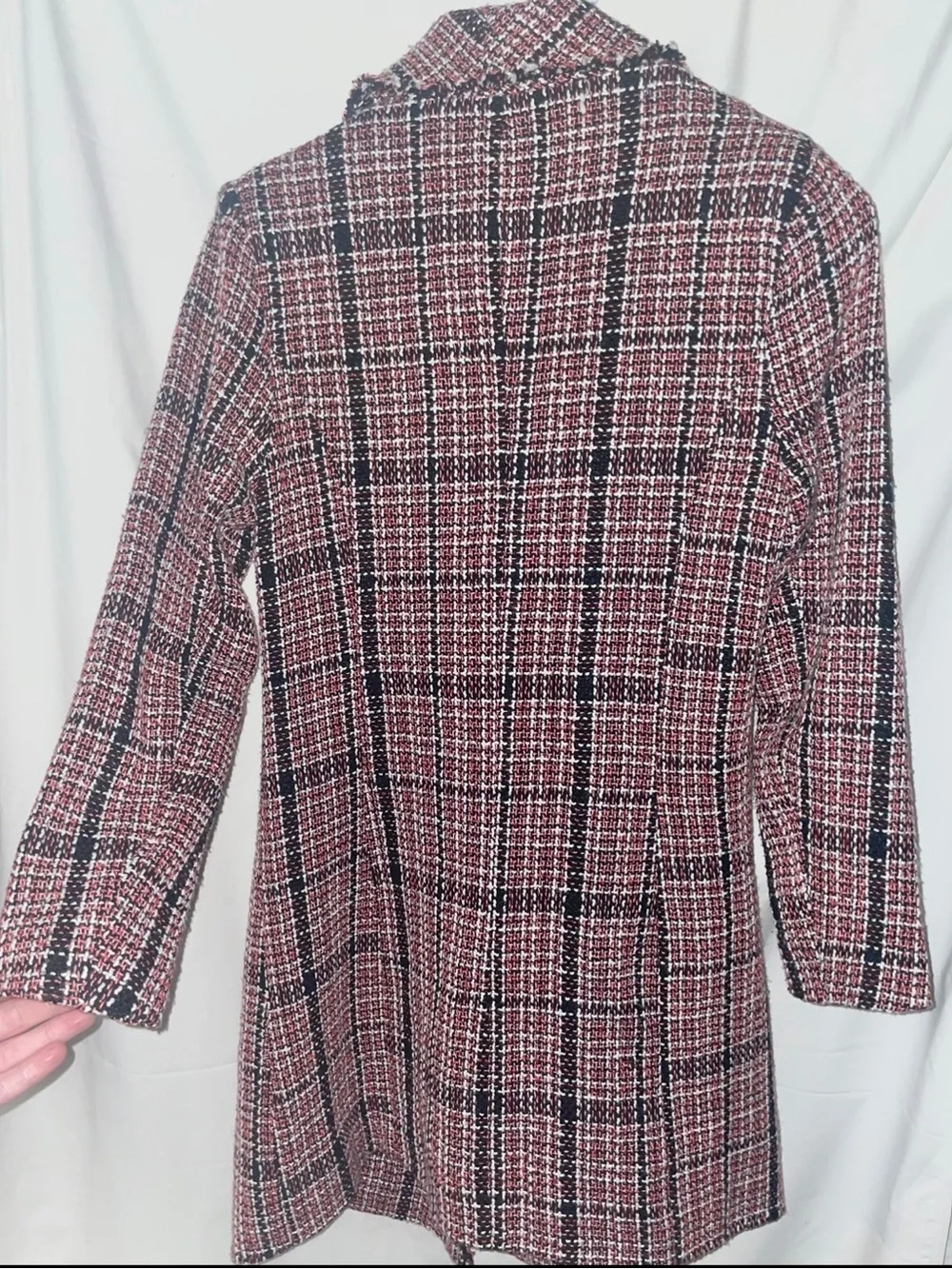 PLM Tweed Pearl Gold Buttons Long Winter Pea Style Coat Jacket.
